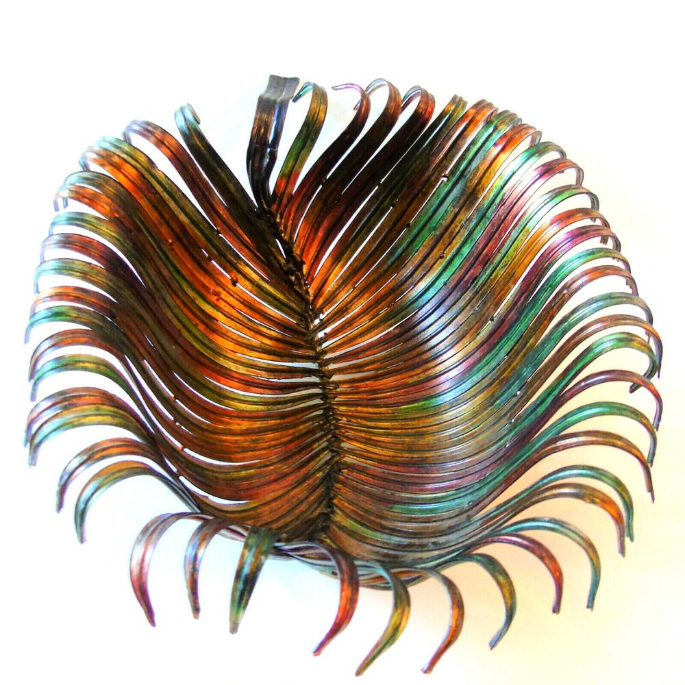 Metal Palm Leaf Decor Bowl Centerpiece Catchall Basket Gold Bronze Palm Frond
